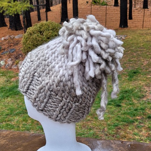 Hand Knitted winter Hat, wool made, shades of light gray - Picture 6 of 6